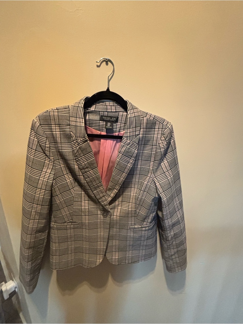 Rachel Zoe Gray Plaid Blazer with Pink Lining